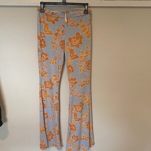 Free People Floral Boot Cut Pants in Orange and Gray